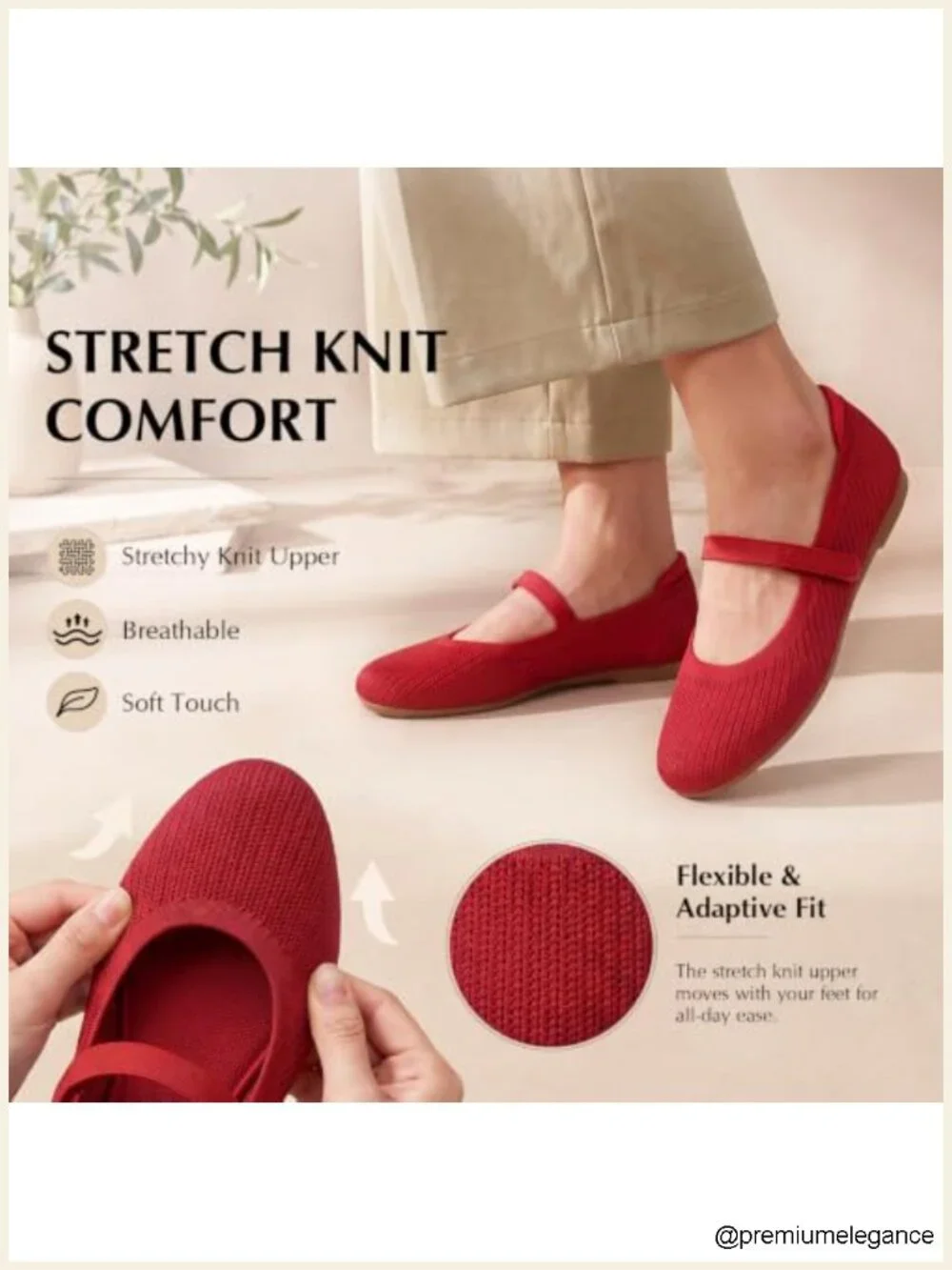 Women's Ballet Flats Round Toe Mary Jane Adjustable Straps Knit Slip On Shoes
